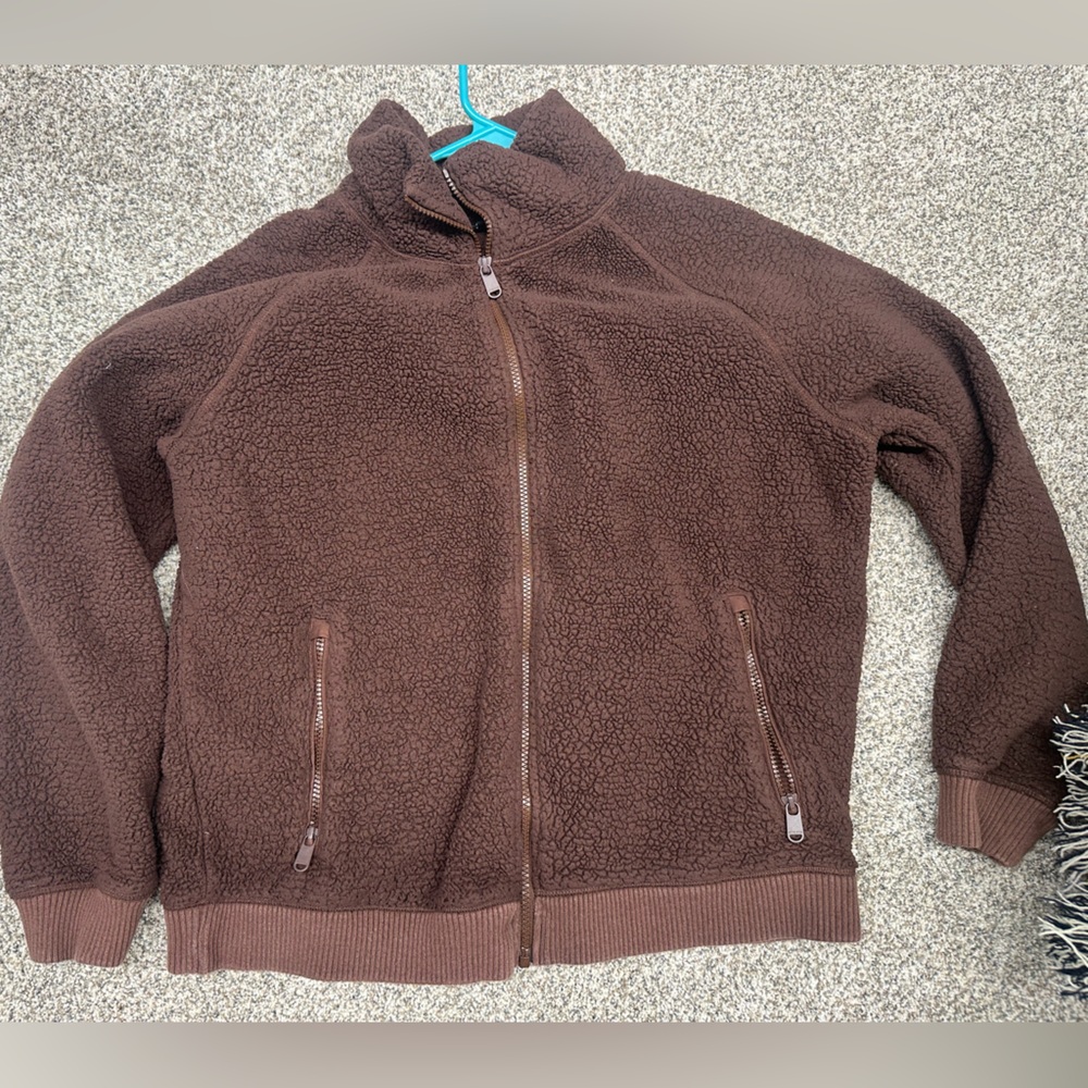 athleta brown fluffy zip up
